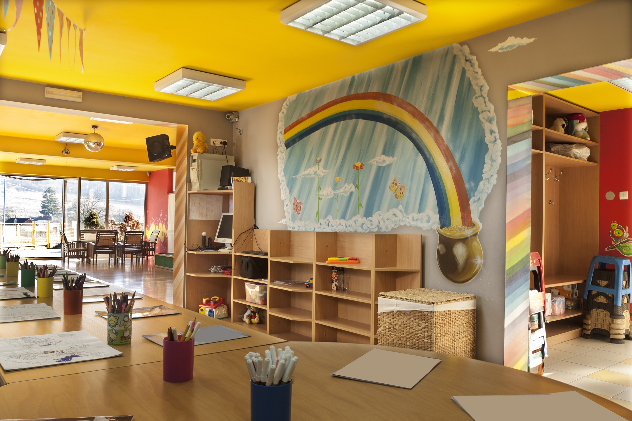 A-day-care-center-for-children-with-mottled-walls-and-lots-of-toys-Image